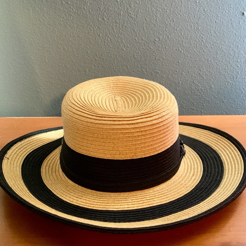 Stylish Tan and Black Wide-Brim Hat